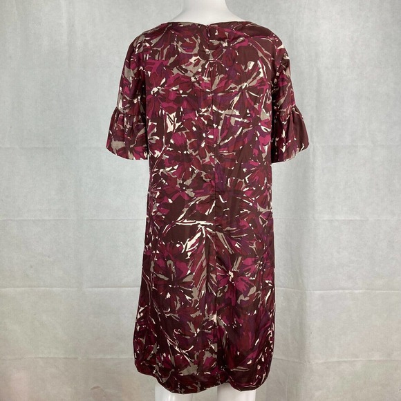 Trina Turk Dress Womens Sz 6 Maroon Purple Wool Silk Bell Sleeve Shift - Picture 4 of 12